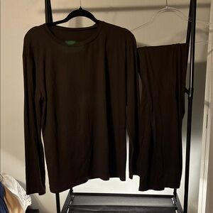 Dark Brown Long Sleeve Top and Pants Set